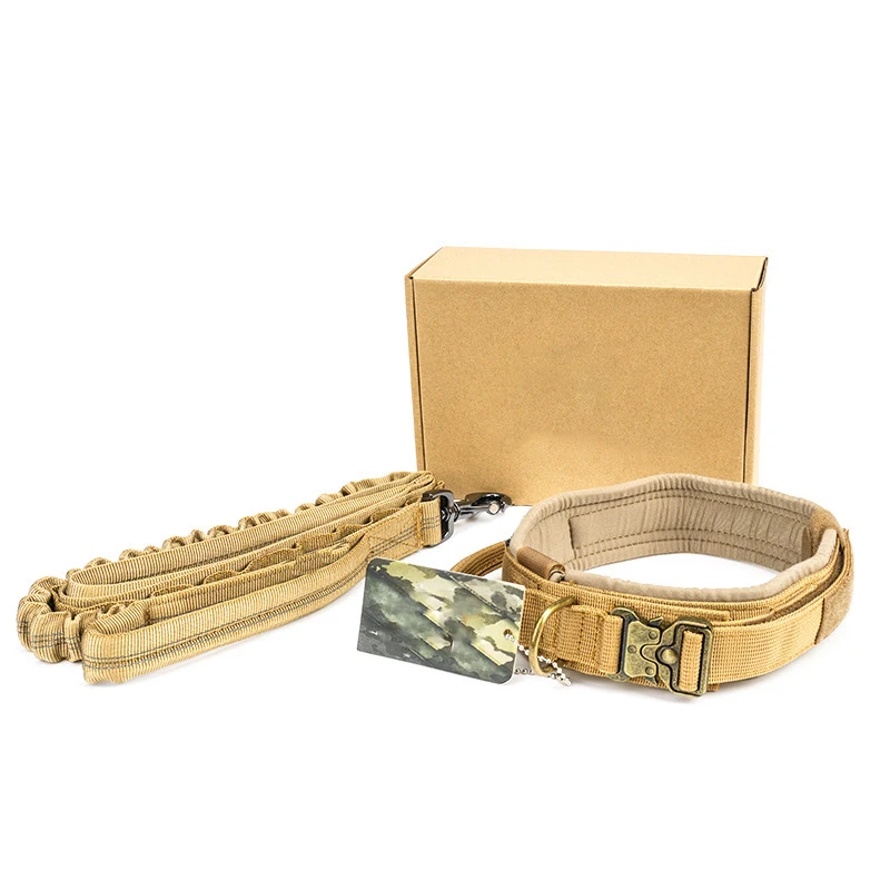 Custom Logo Printed Neoprene Padded Retractable Military Tactical Dog Collar Leash Set With