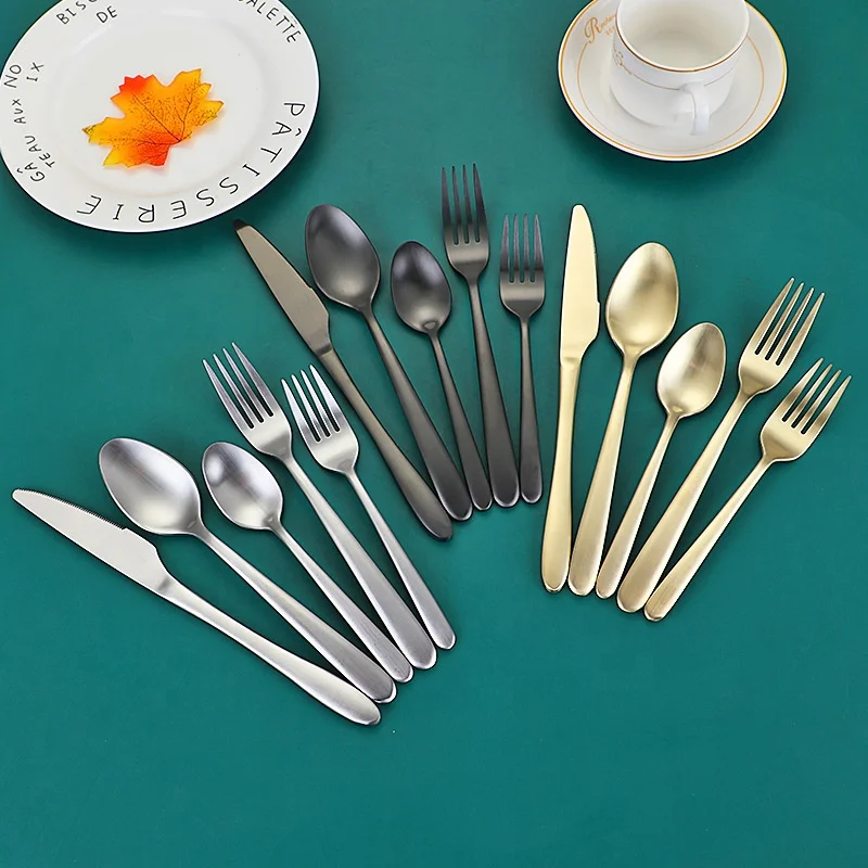 Wedding golden cutlery matte polish stainless steel silverware black cutlery gold flatware set
