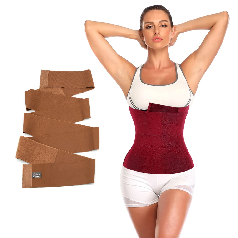 women slimming elastic bandage stomach flat tummy free size invisible wrap waist trainer, ladies body belts tummy shaper