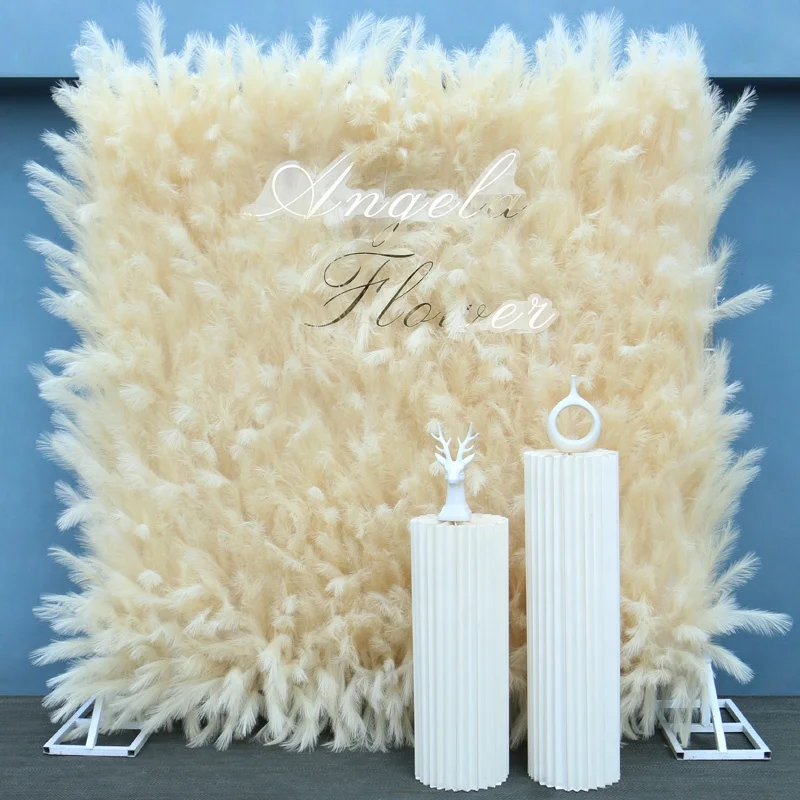 5D Reed Pampas Grass Cloth Roll Up Artificial Flower Wall Curtain Hang Plants Wall Wedding Backdrop Decor Event Party Props