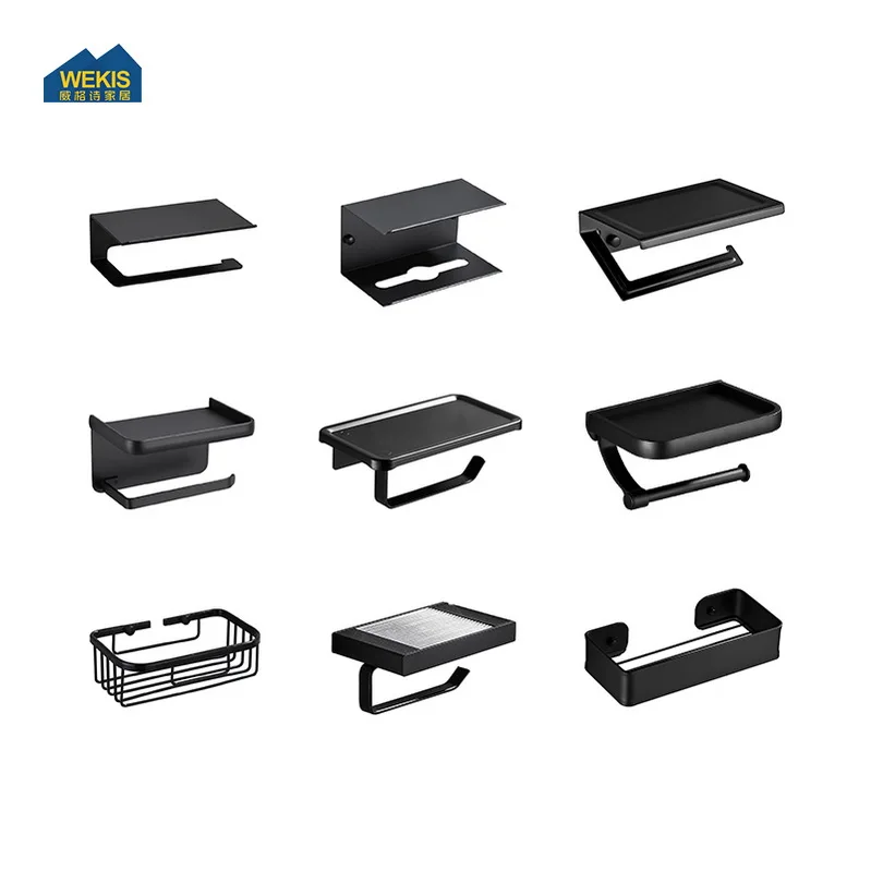 WEKIS WC Toilet Rolhouder Zwart Toilet Rol Papier Toiletpapier Houder Toiletrolhouder  Met Telefoonplankje Met Plankje Met Doos