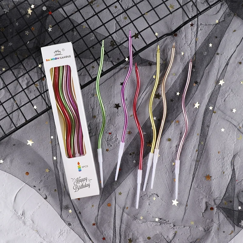 Romantic Curved Birthday Cake Candle Creative Party Decoration Curved Spiral Gilt Colored Candle Twist Candle Paper Box Stick