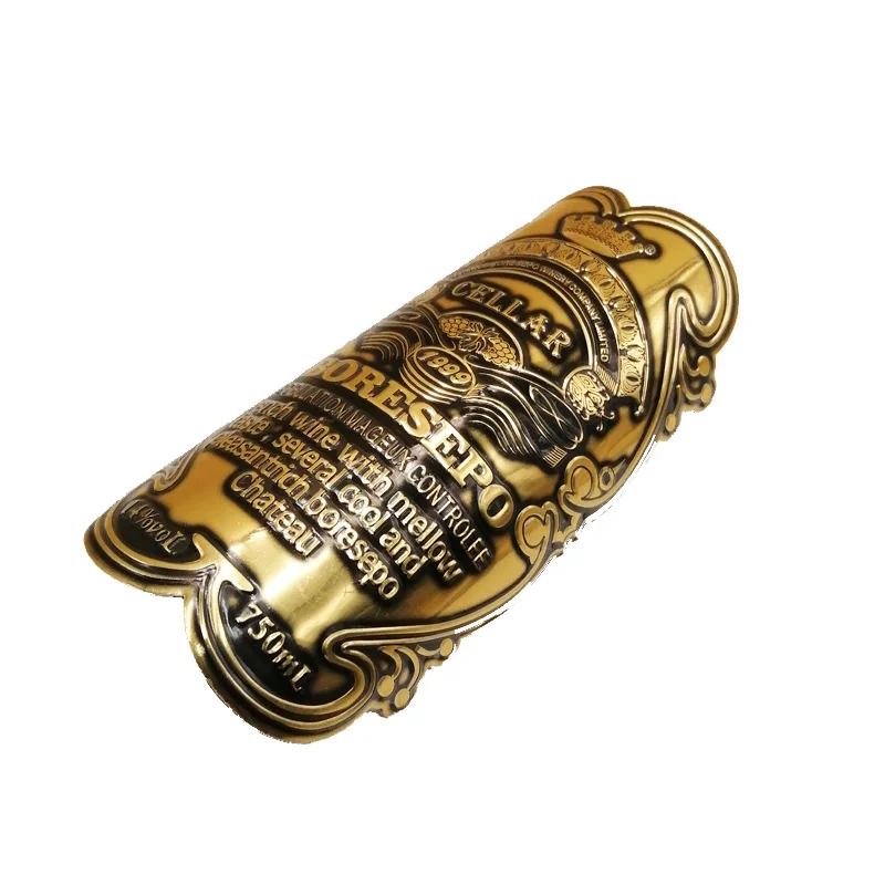 Custom gold embossed logo stickers aluminium foil metal sticker silver labels printing