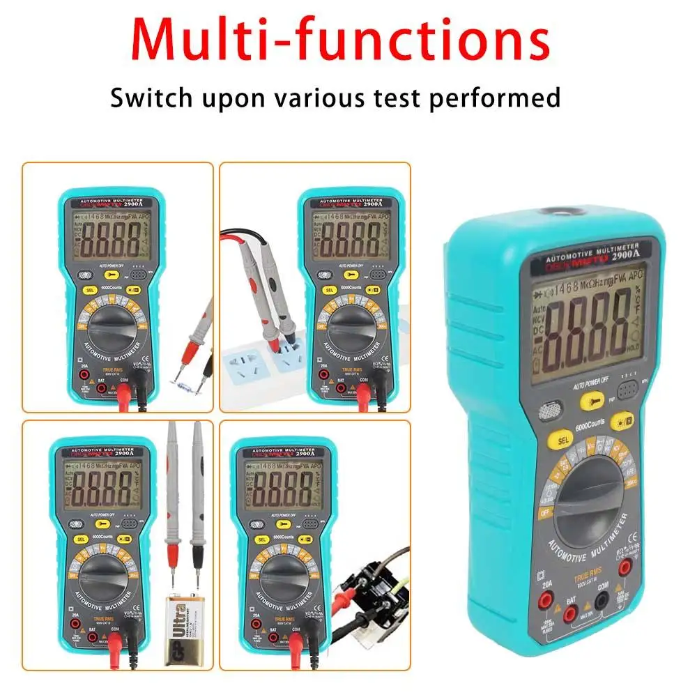 2900A Digital Multimeter 6000 Counts Dwell Angle RPM Meter AC DC Voltage Current Crystal Triode hFE Parameter Automatic Gauge