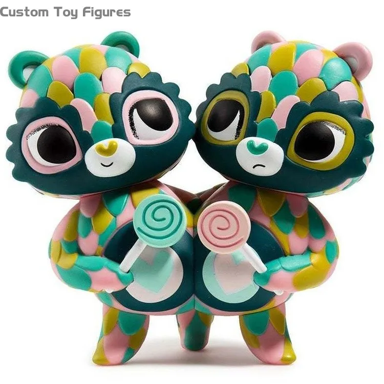Custom Made Two Heads Bear Collectible Vinyl figures OEM Colorfull Lollypop Image Vinyl Action Figure Collection