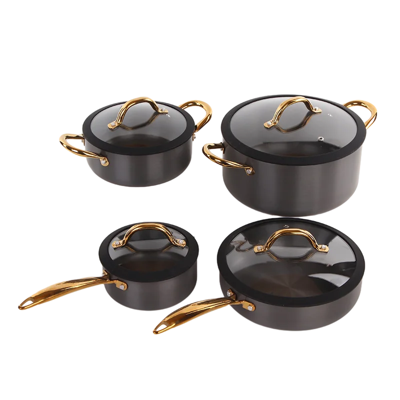 8pcs Hard Anodized Cookware Set Non Stick Coating Sauce Pan and Pot Ceramic cookware set with glass lid