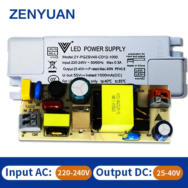 Zenyuan High PFC 0.95 Led Driver High Voltage Anti-Surge 1000V 40V Led Lighting Power Supply  5 years warranty
