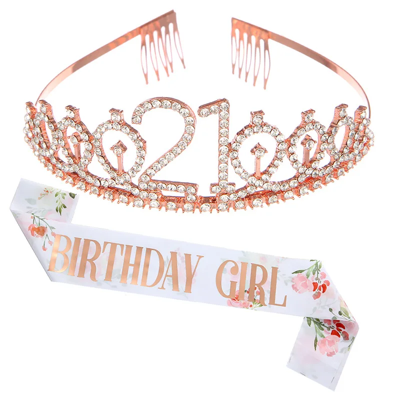 New Print Hot Word Birthday Girl Queen Shoulder Belt Etiquette Belt Birthday Crown Girl Tiara Hair Jewelry