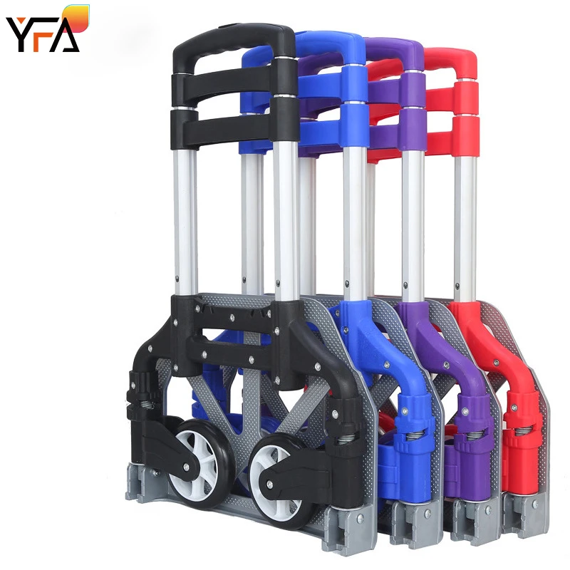 Aluminum Portable Folding Hand Truck For Home Auto Office Travel Foldable Shopping Trolley Cart Adjustable Luggage Carts
