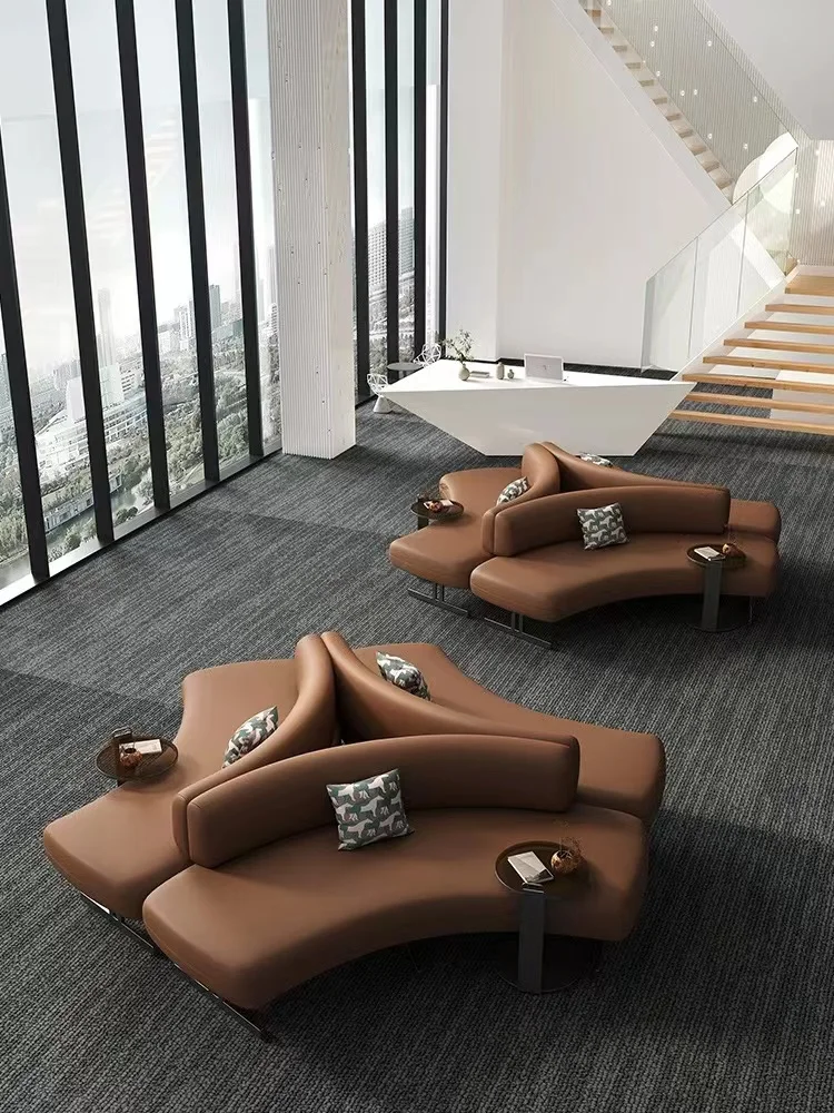Italian Designer Light luxury Hotel Lobby Business Negotiation Sofa Bank Rest Area Backrest Leather Art Sofa