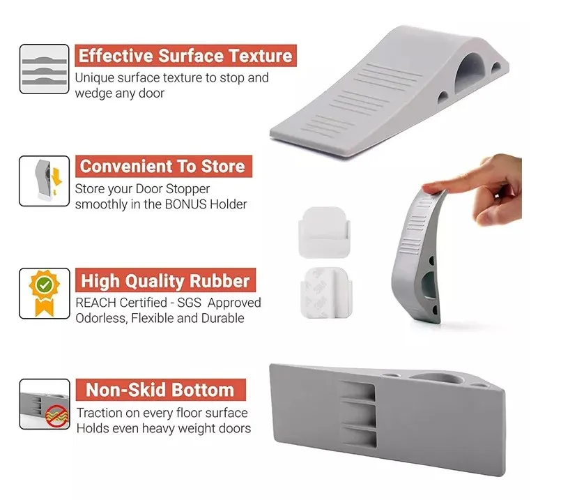 Warehouse Door Stop Rubber Flexible Door Stop Wedge Smart Stackable Slip-Resistant Design Door Stops