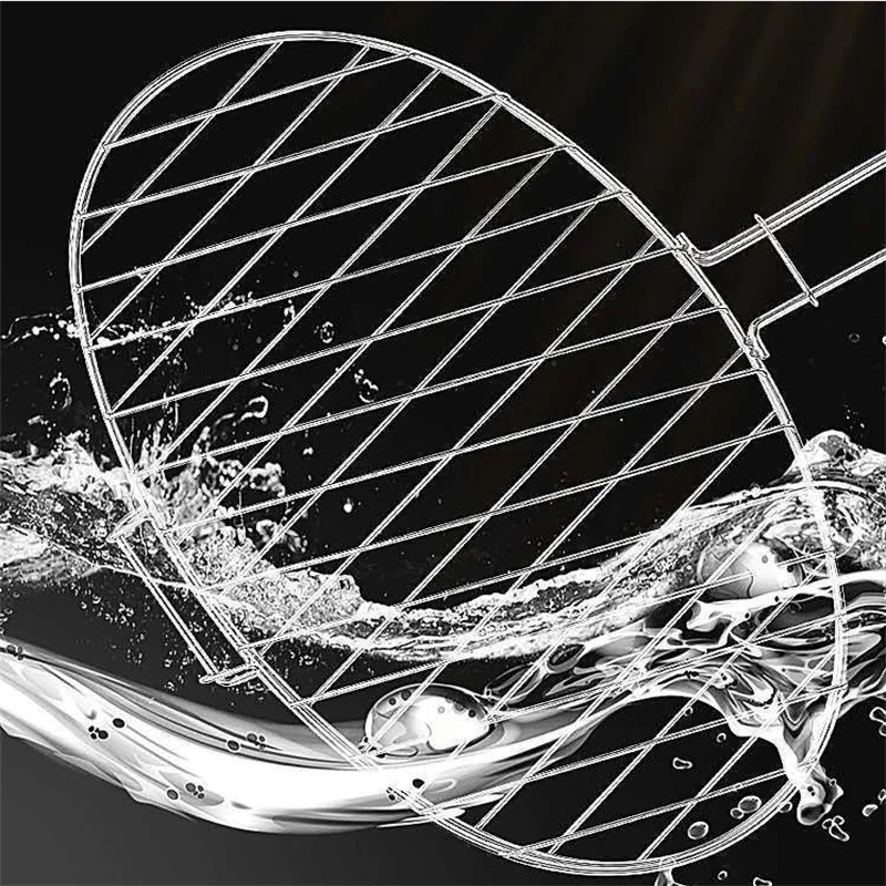 Grilled Fish Clip Stainless Steel Racket Clip Plate Net Barbecue Accessory Double-Layer Barbecue Net