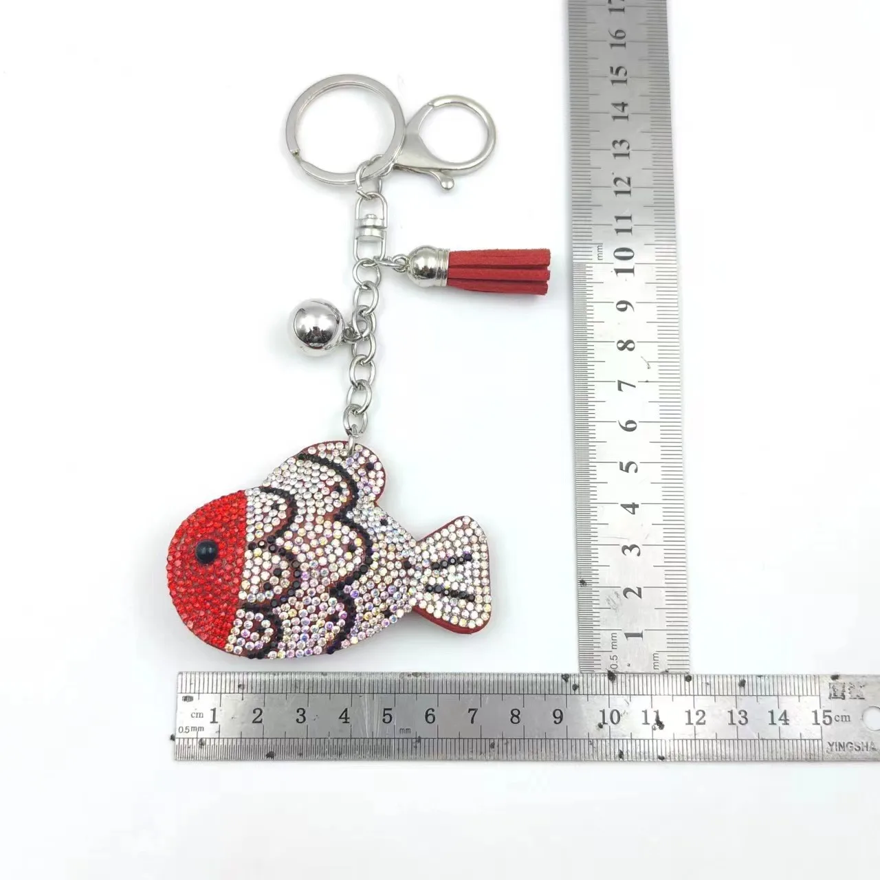Alloy Sea Animal Keychain for Girls Bag and Gift colorful rhinestone small goldfish Koi pendant Exquisite keychain fringe