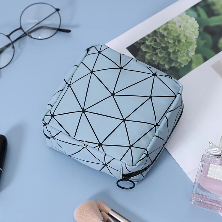 Portable Multifunctional Pu Women Menstrual Sanitary Napkin Organizer Pouch Makeup Pouch Small Travel Rhombus Cosmetic Bag