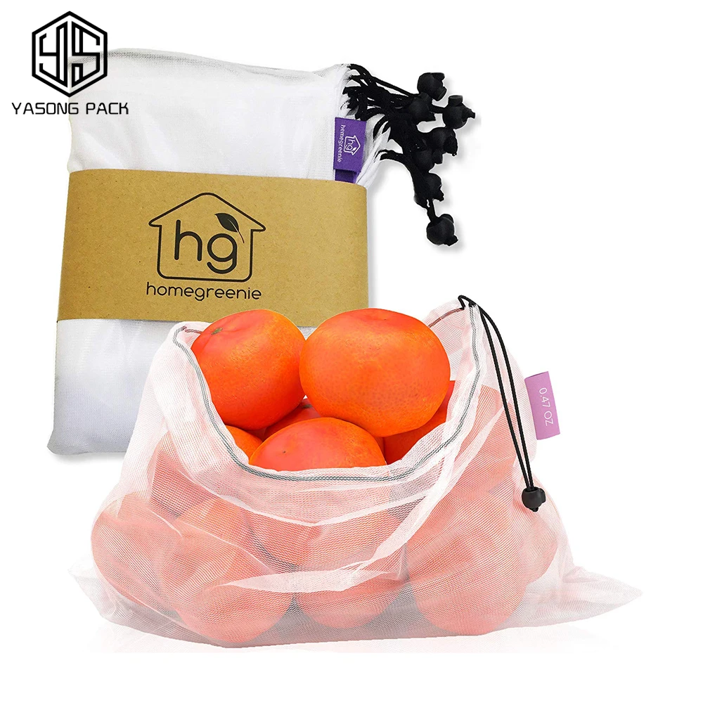 Factory Custom OEM Reusable Nylon Polyester Net Mesh Produce Bag With Drawstring for Food and fruit vegetable