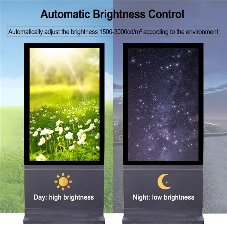 32/43/49/55/65 Inch Advertising Totem 10cm Ultra Thin Bezel Commercial Outdoor LCD Screen Display Waterproof