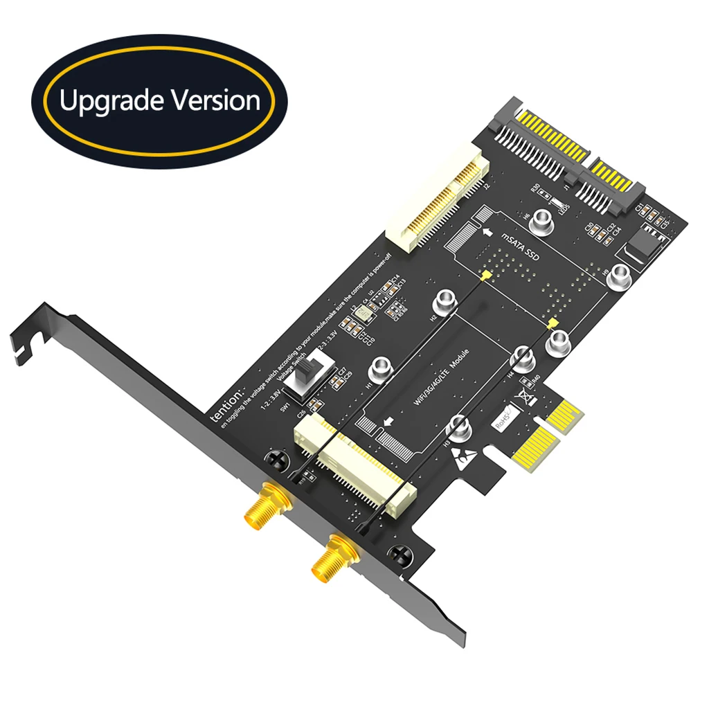 2 in1 Mini PCI-E to PCIe 1x and MSATA to SATA3 Adapter Card with SIM Card Slot for WiFi/3G/4G/LTE/Msata Mini Card to Desktop PC