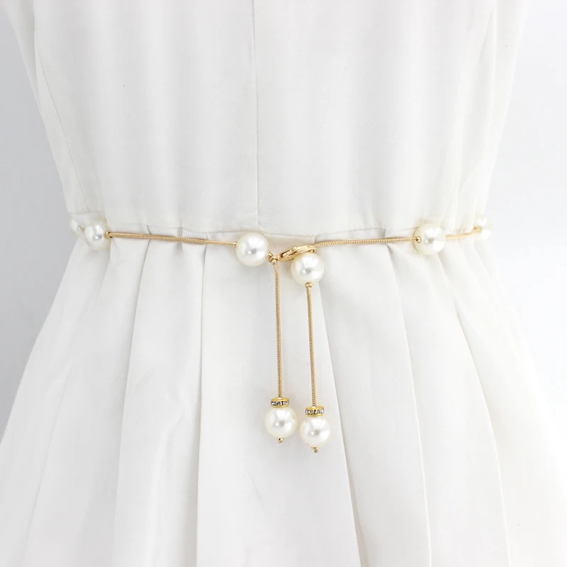 Fast Shipping Pearl Metal Waist Chain for women dresses woman belt suits big waist size