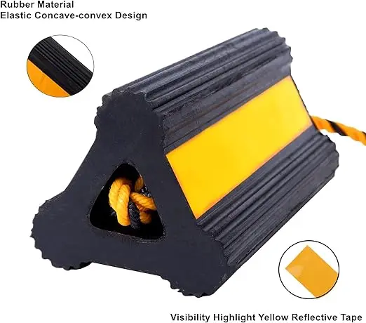 210mm/21cm Durable Yellow and Black Rubber Aircraft or Truck Wheel Chock Transport Block Trailer Tire Chocks with Rope