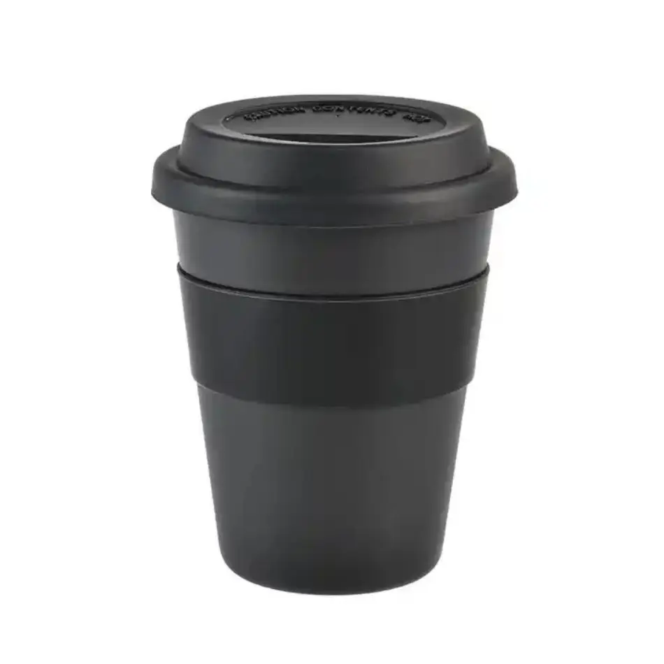 350ml Reusable Heat Insulated Plastic Travel Mugs Tea Coffee Travel Mug Cup with Non-slip Sleeve and Silicone Lid
