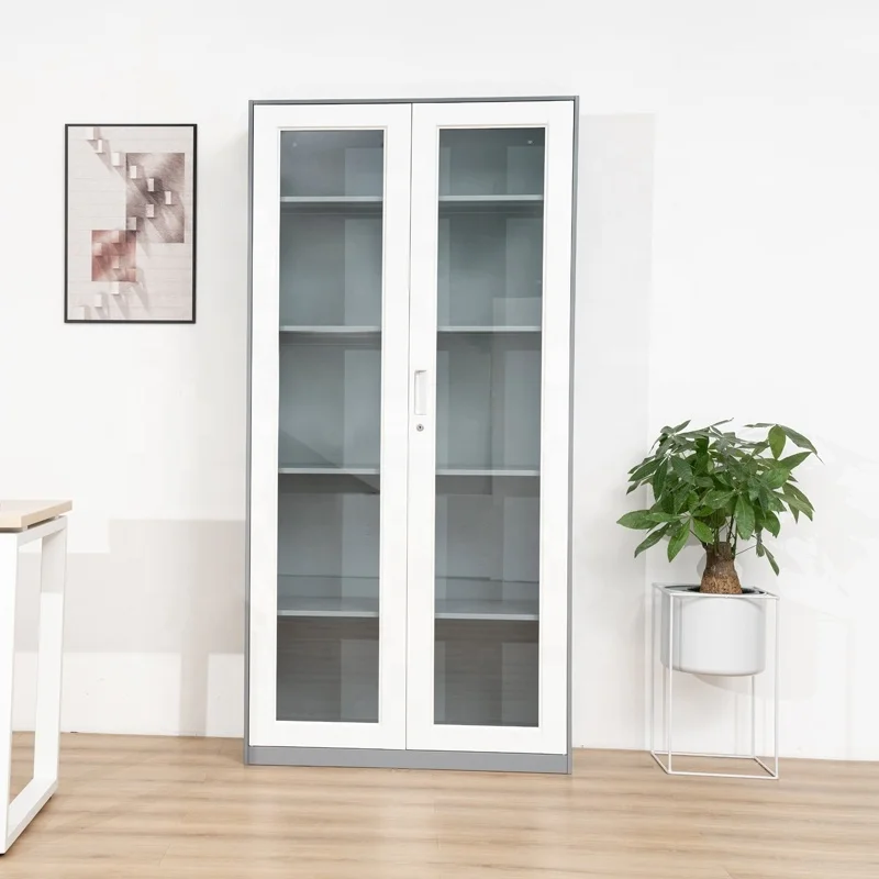 Wholesale Locking Home Office Glass Door Filing Storage Metal Cabinets with Adjustable Shelves Steel Cupboard