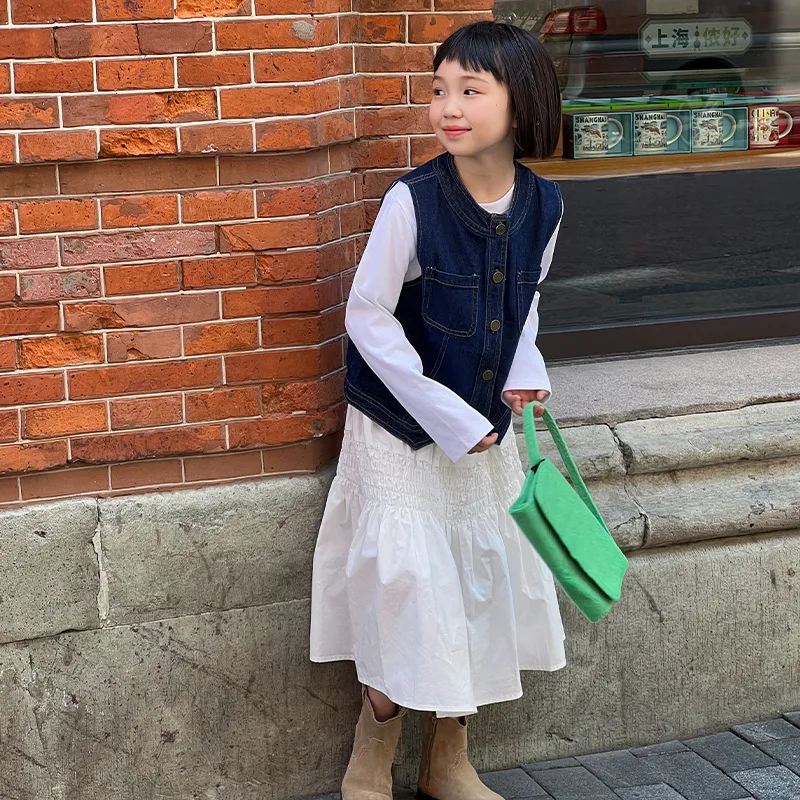 Wholesale autumn sleeveless blue kids girls denim vest 2024