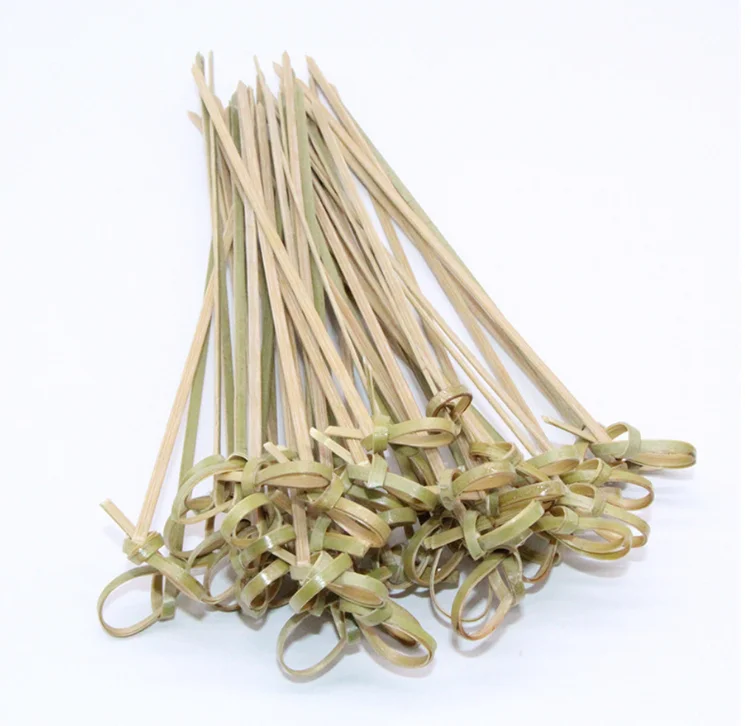Заводская дешевая вилка для фруктов Бамбуковая пищевая Коктейльная фруктовая петля кольцо плетеная палочка шашлыка 10 см