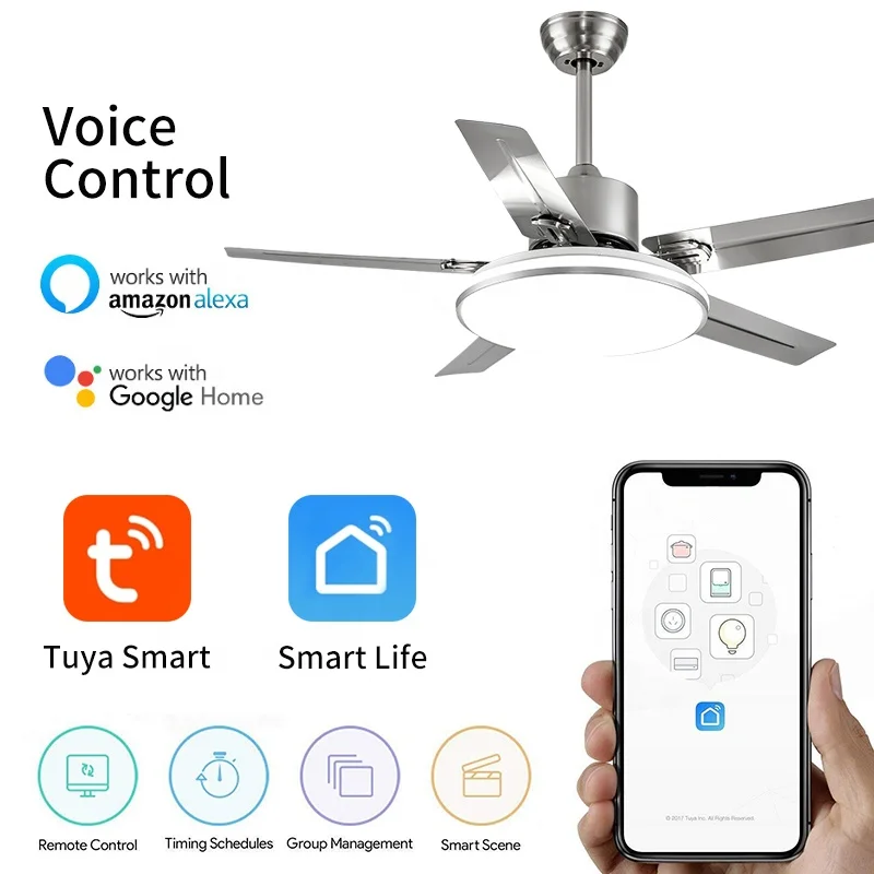 C091  36/42/52/56 INCH Metal straight leaf ceiling fanwith light VENTILADOR FLY AGOTADO DC APP CONTROL