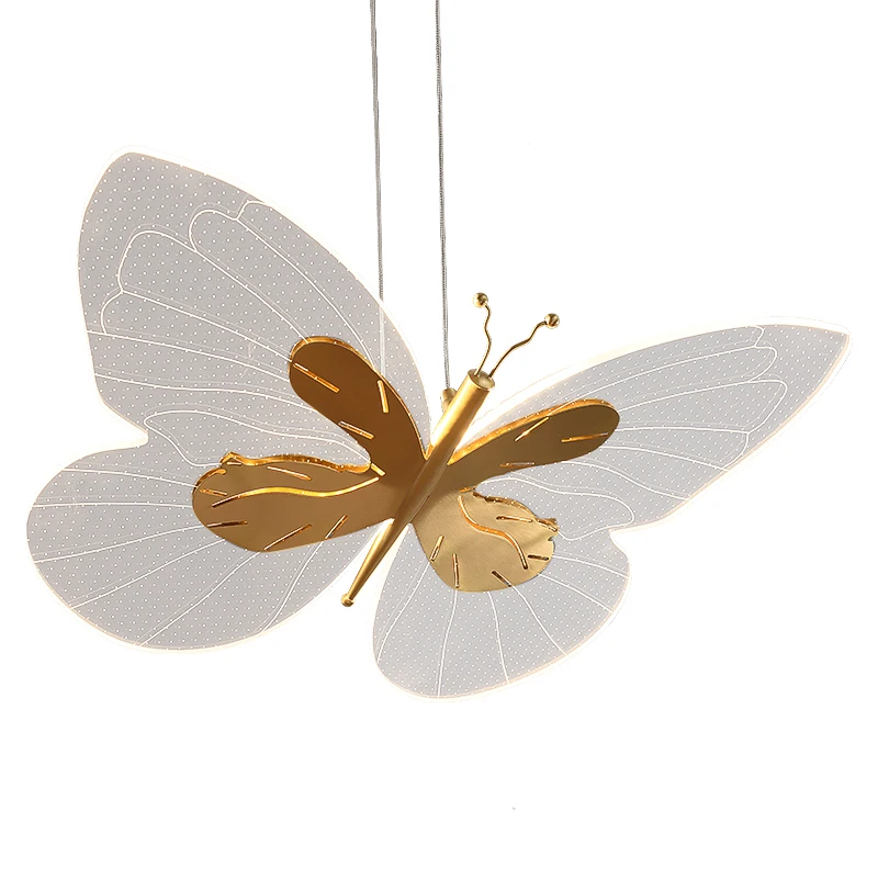 Modern popular simple brass hanging chandeliers rotary ceiling lights for home hotel lovely butterfly shape led pendant lamp