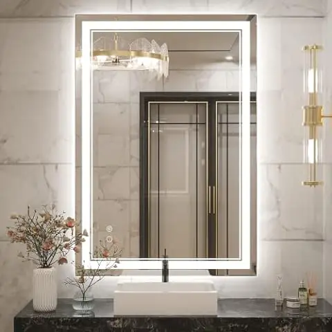 Smart Bathroom Mirror with Color Toilet Seatn Bath Mirrors with LED Bluetooth Cosmetic Silver GM Modern Rectangle Wall Hanging
