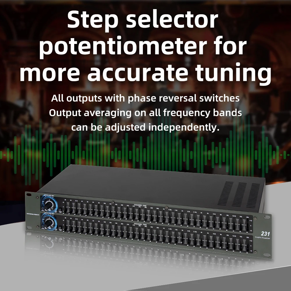 231 DJ Sound Equipment Amplifier Speaker,Dual Channel 31 Band Stereo Audio Signal Processor, Professional Performance Equalizer
