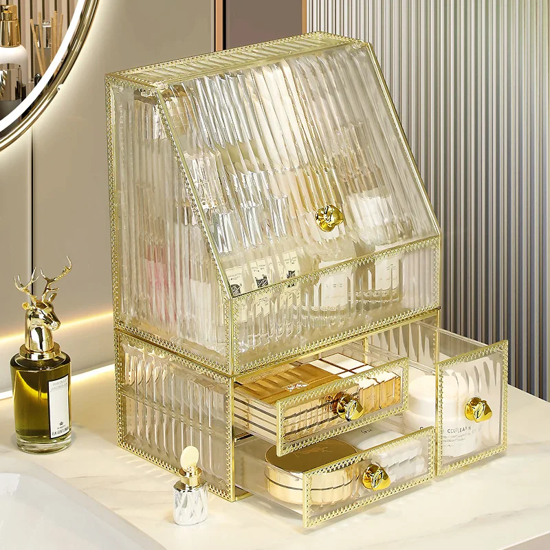 Luxury Transparent Acrylic Makeup Organizer Dust-proof Lipstick Holder Jewelry Make up Case Desktop Cosmetic Storage Box Set