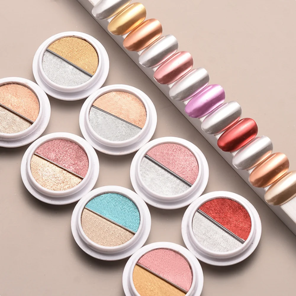 BIN Nail Suppliers 2 in 1 Nail Art Chrome Mirror Powder Chrome Nail Powder Metallic Mirror Effect Chameleon Pigment Mix