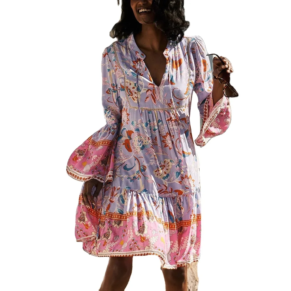 Chinese manufacturer of customized European and American fashion floral chiffon cake dresses