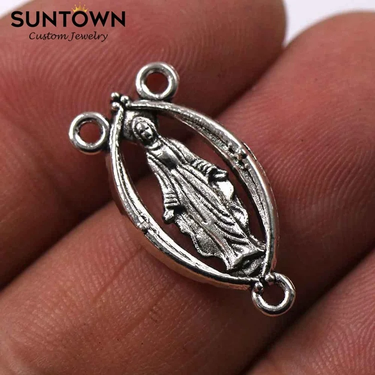 
Suntown Threehole Pendant Connector Christian Accessories Virgin Mary Jewelry Findings Virgen Maria Pendant Silver Plated Charms 