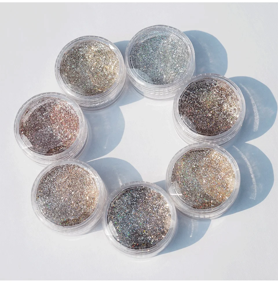 Private Label Holographic 7 Colors 1g Nail Glitter Nail Sequins Powder Sugar Dust Effect  Nail Art