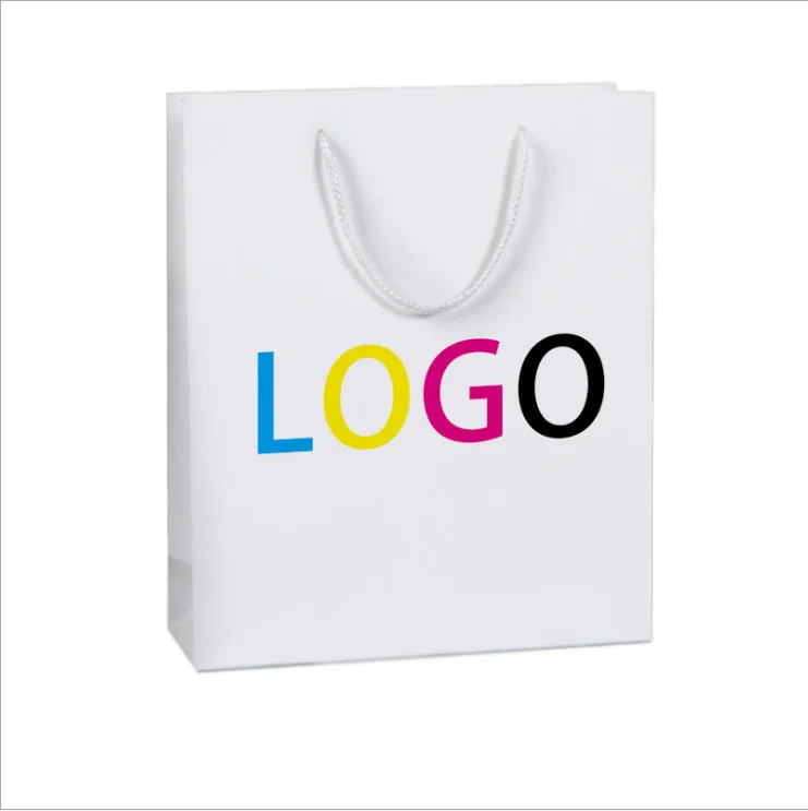 white kraft paper advertising clothing apparel packaging bag White Paper Bags With Handles kraft paper Shopping Bags