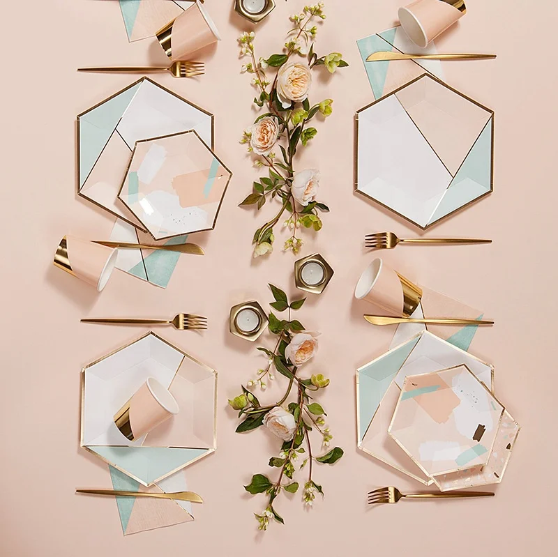 
 7 дюймов с позолотой из розового золота и розовые столовые приборы, дня рождения, вечеринки, украшения для вечеринок одноразовые тарелки по производству бумажных тарелок в комплекте для свадьбы  