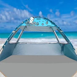 Camping Sun Shelter UPF 50+ UV Protection PU800 Waterproof Ventilation Light Blue Ocean Tent For 3-4 Person Outdoor Playing