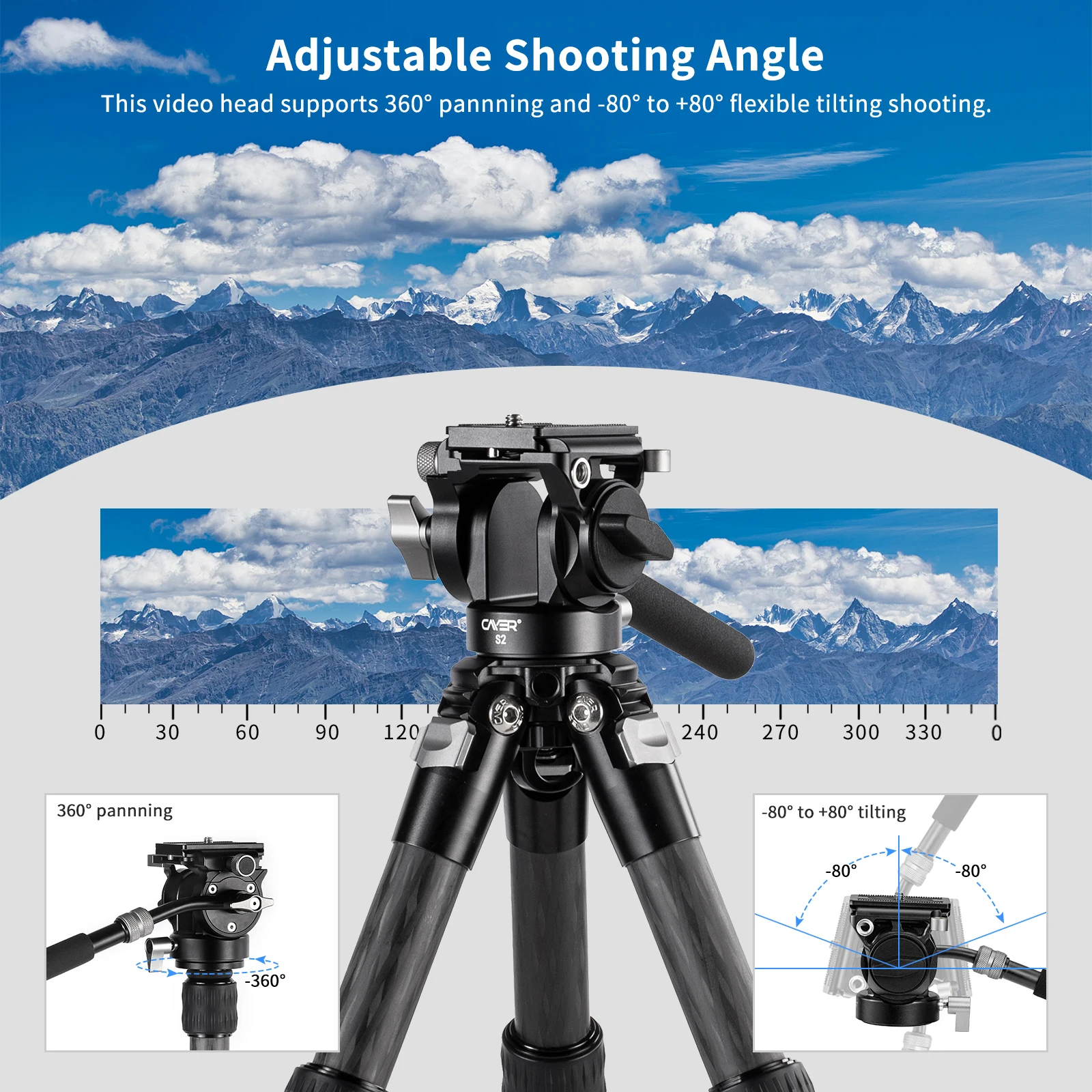 Cayer Carbon Fiber Lightweight Portable Desktop Mini Tripod with Fluid Head Flexible Mobile Cell Phone Video Tripod Holder