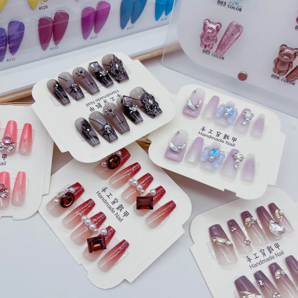 Wholesale non toxic gel nail polish strip press on false nail set handmade manicure acrylic press on nail artificial fingernails