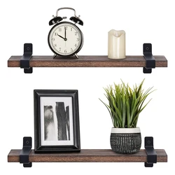 Set of 2 Wood Floating Shelves Wall Mounted Modern Farmhouse Shelf Decorative Storage Shelving with U Brackets