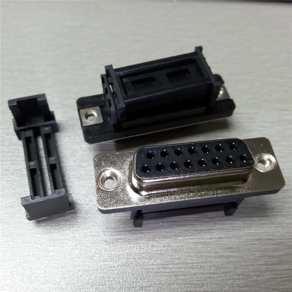 Black IDC Flat Cable Type D Subminiature D Sub 15 Pin Socket Connectors
