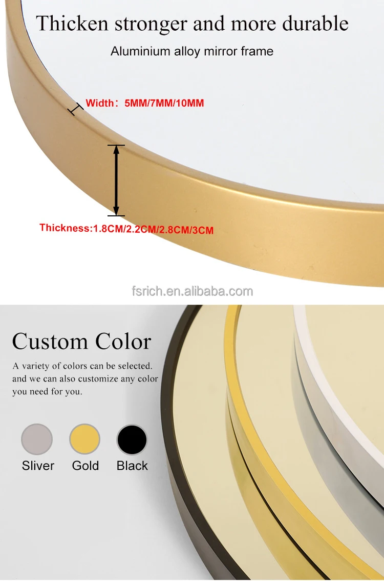 Wholesale Matte Black Aluminum Metal Frame 50 60 70 80Cm Toilet Mirror Bathroom Vanity Round Wall Mounted Bathroom Mirror