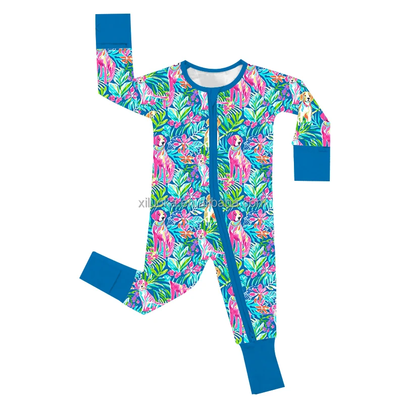 Customized High Quality Bamboo Two Piece Pajamas Set Dog Floral Print Short Sleeve Clothing Set