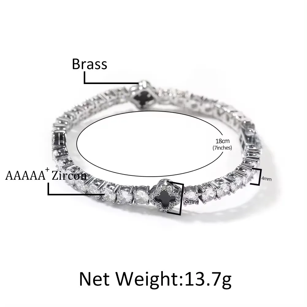 UWIN Pink Clover Tennis Chain Bracelet 18K Gold Plated Natural Stone 4 Leaf Lucky Jewelry with Bling Stones Femeinas Jewelry