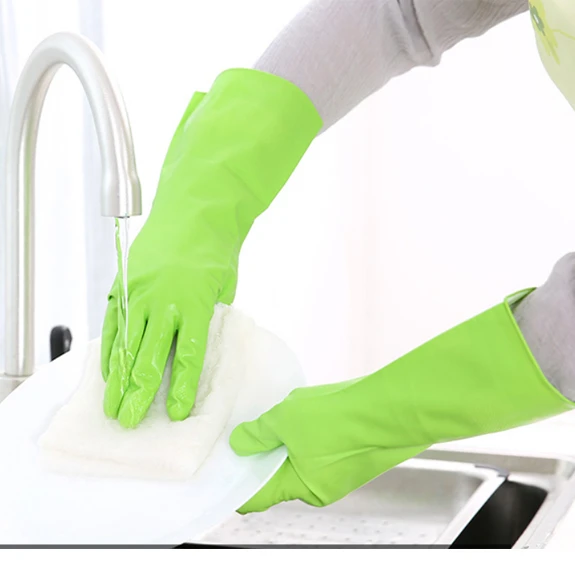
 lady household cleaning latex gloves  