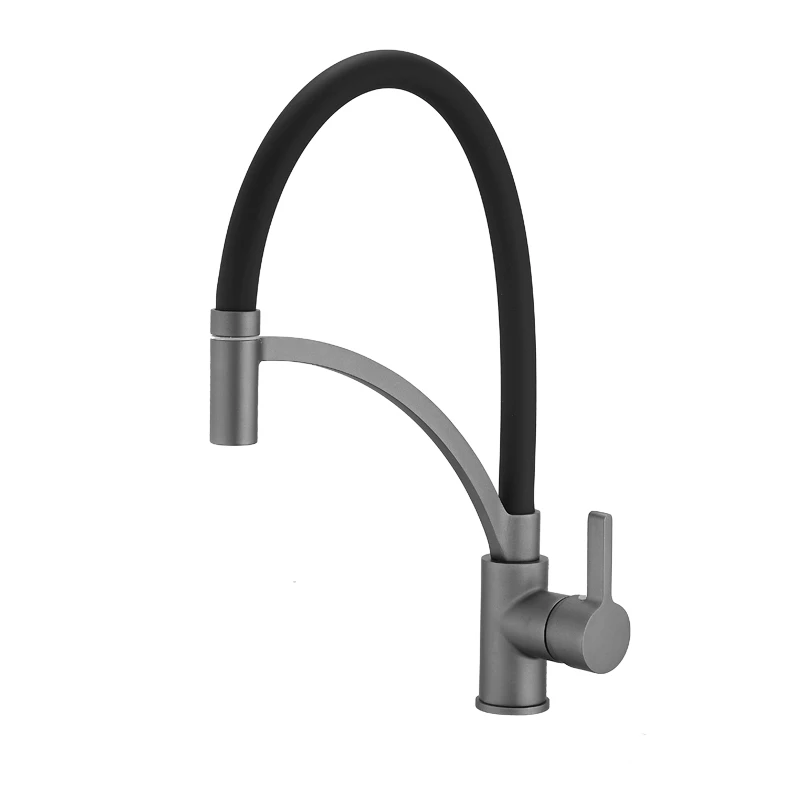 Pure copper gray kitchen faucet black rubber pipe sink faucet