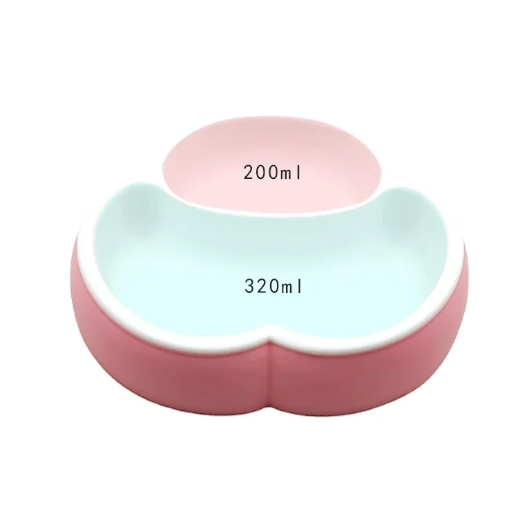 ODM OEM BPA Free Safe Silicone kids Suction Plate Non-slip Baby Plate Divided 2 Strong Suction Bowl