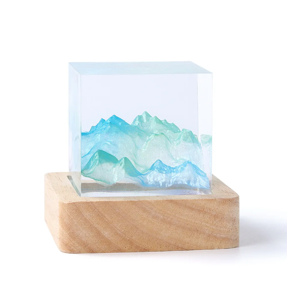 Epoxy Resin Cube LED Night Light Handmade Miniature Landscape Ornaments Birthday Gifts Home Decor Bedside Table Lamp